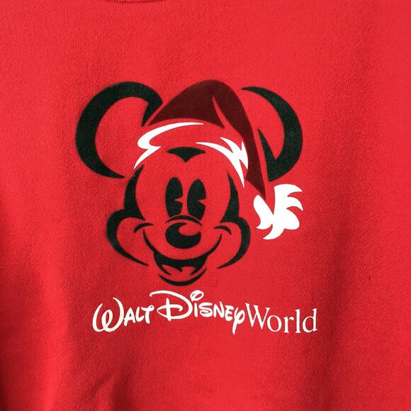 Walt Disney World Mickey Mouse Santa Hat Sparkle Red Sweatshirt Size Large - Picture 2 of 9